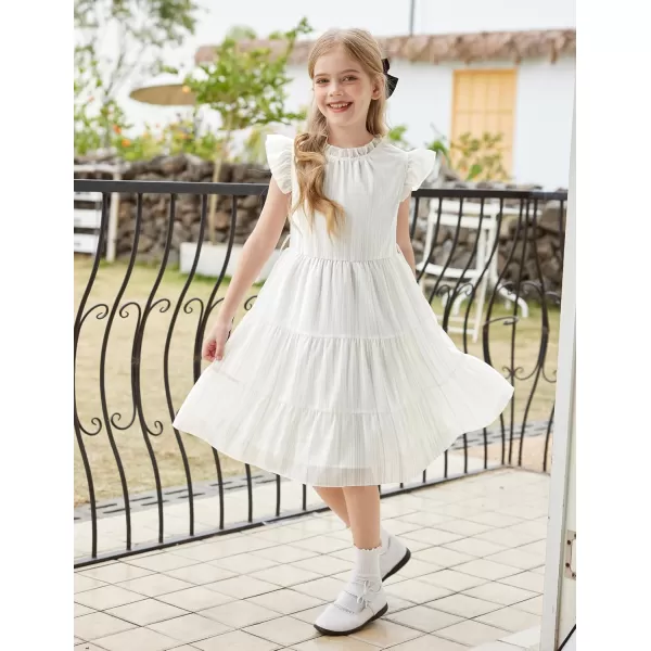 Arshiner Tween Girls Summer Dress Formal Ruffle Sleeve A Line Casual Elegant Dresses with Belt