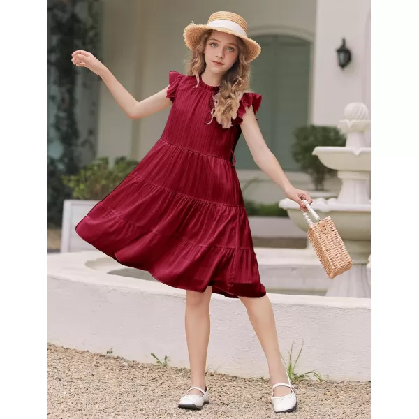 Arshiner Tween Girls Summer Dress Formal Ruffle Sleeve A Line Casual Elegant Dresses with Belt