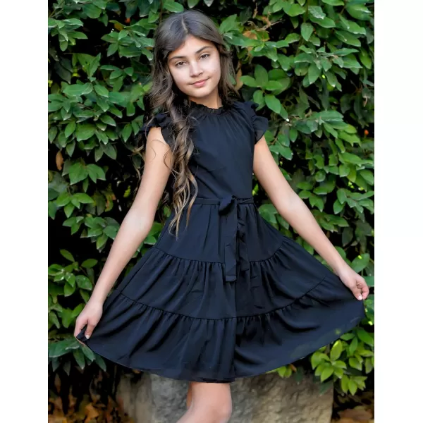 Arshiner Tween Girls Summer Dress Formal Ruffle Sleeve A Line Casual Elegant Dresses with Belt