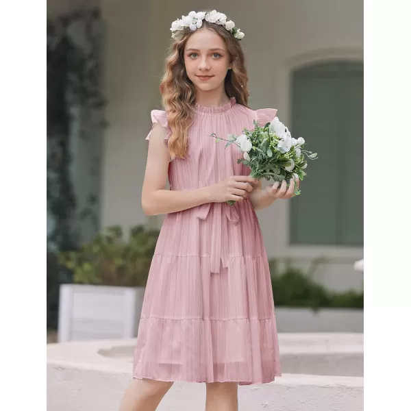 Arshiner Tween Girls Summer Dress Formal Ruffle Sleeve A Line Casual Elegant Dresses with Belt