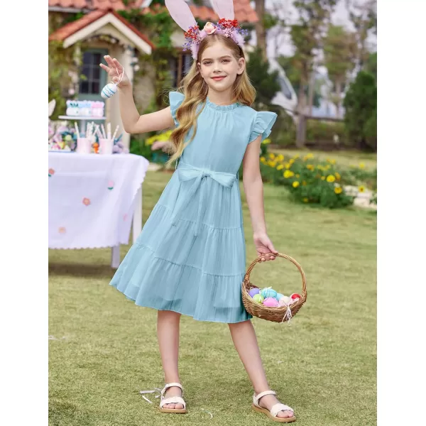 Arshiner Tween Girls Summer Dress Formal Ruffle Sleeve A Line Casual Elegant Dresses with Belt