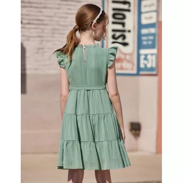 Arshiner Tween Girls Summer Dress Formal Ruffle Sleeve A Line Casual Elegant Dresses with Belt
