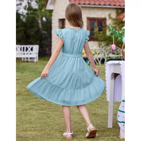 Arshiner Tween Girls Summer Dress Formal Ruffle Sleeve A Line Casual Elegant Dresses with Belt