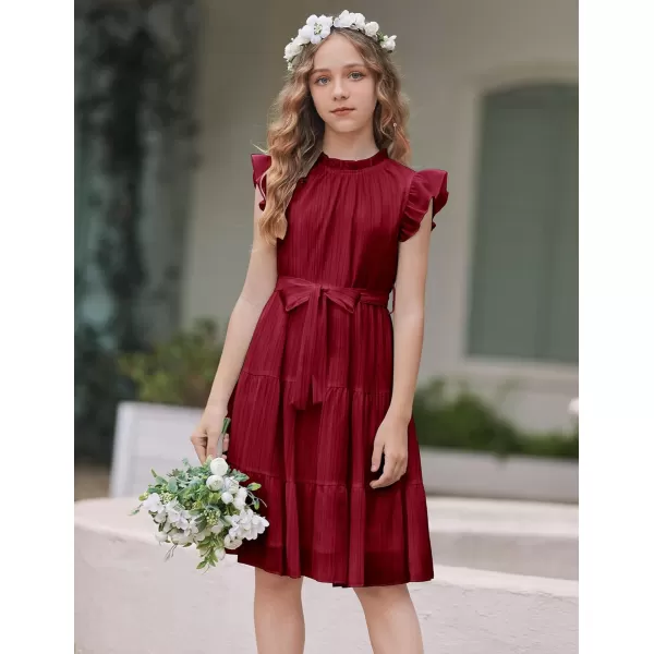 Arshiner Tween Girls Summer Dress Formal Ruffle Sleeve A Line Casual Elegant Dresses with Belt