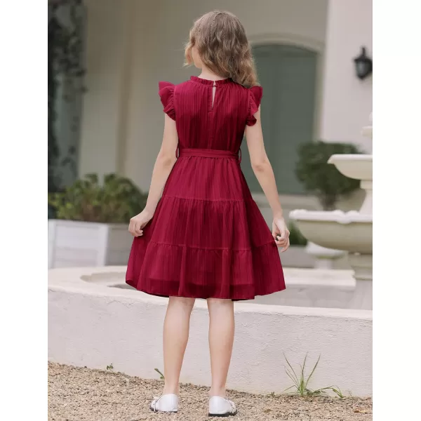 Arshiner Tween Girls Summer Dress Formal Ruffle Sleeve A Line Casual Elegant Dresses with Belt