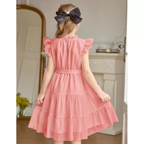 Arshiner Tween Girls Summer Dress Formal Ruffle Sleeve A Line Casual Elegant Dresses with Belt