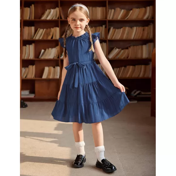 Arshiner Tween Girls Summer Dress Formal Ruffle Sleeve A Line Casual Elegant Dresses with Belt