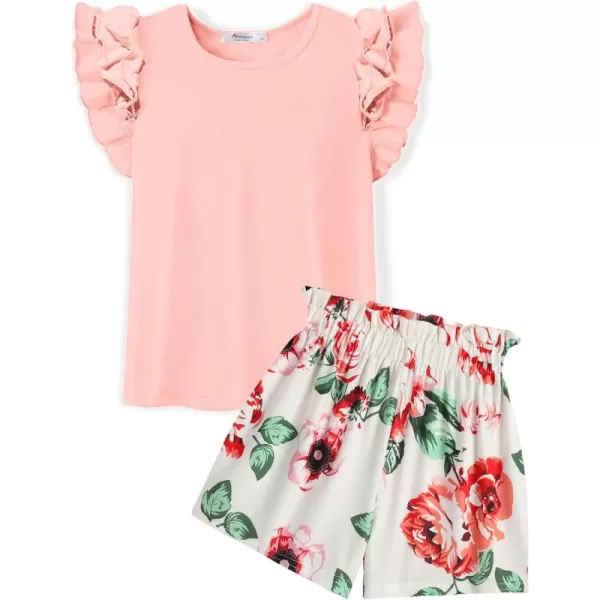 Arshiner Girls 2 Piece Outfits Summer Clothes Ruffle Short Sleeve Shirts Top and High Waist Paper Bag Shorts Set with Pockets