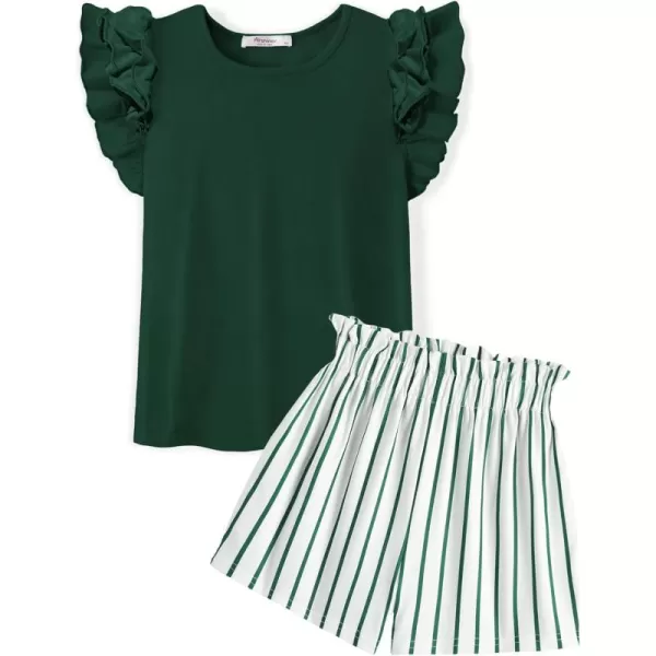 Arshiner Girls 2 Piece Outfits Summer Clothes Ruffle Short Sleeve Shirts Top and High Waist Paper Bag Shorts Set with Pockets