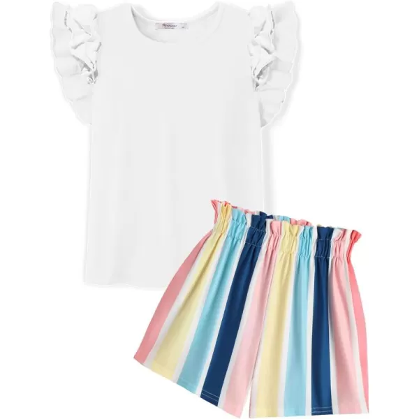 Arshiner Girls 2 Piece Outfits Summer Clothes Ruffle Short Sleeve Shirts Top and High Waist Paper Bag Shorts Set with Pockets