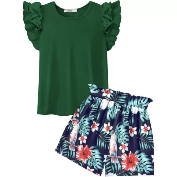Arshiner Girls 2 Piece Outfits Summer Clothes Ruffle Short Sleeve Shirts Top and High Waist Paper Bag Shorts Set with Pockets