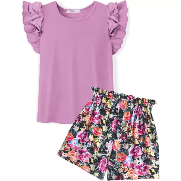 Arshiner Girls 2 Piece Outfits Summer Clothes Ruffle Short Sleeve Shirts Top and High Waist Paper Bag Shorts Set with Pockets