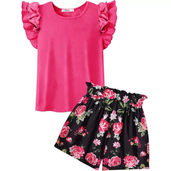 Arshiner Girls 2 Piece Outfits Summer Clothes Ruffle Short Sleeve Shirts Top and High Waist Paper Bag Shorts Set with Pockets