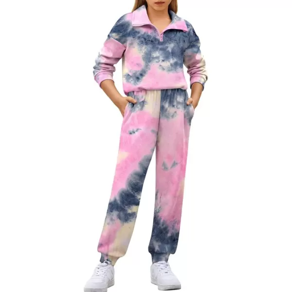 Arshiner Girls 2 Piece Outfits Sweatsuit Set Half Zip Lapel Collar Long Sleeve Sweatshirt Sweatpant Tracksuit Sets