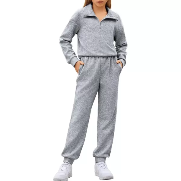 Arshiner Girls 2 Piece Outfits Sweatsuit Set Half Zip Lapel Collar Long Sleeve Sweatshirt Sweatpant Tracksuit Sets