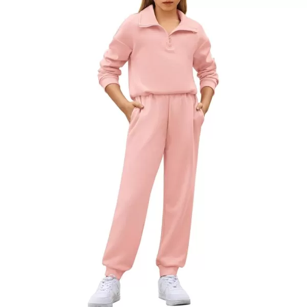 Arshiner Girls 2 Piece Outfits Sweatsuit Set Half Zip Lapel Collar Long Sleeve Sweatshirt Sweatpant Tracksuit Sets