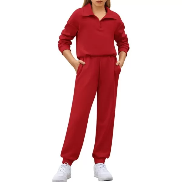 Arshiner Girls 2 Piece Outfits Sweatsuit Set Half Zip Lapel Collar Long Sleeve Sweatshirt Sweatpant Tracksuit Sets