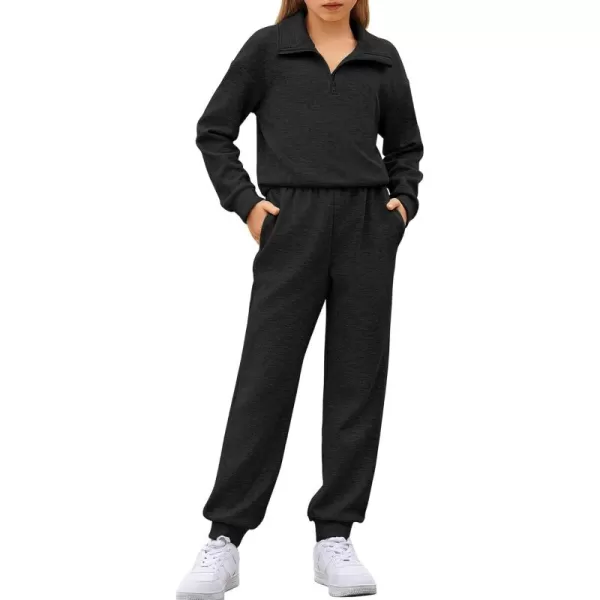 Arshiner Girls 2 Piece Outfits Sweatsuit Set Half Zip Lapel Collar Long Sleeve Sweatshirt Sweatpant Tracksuit Sets