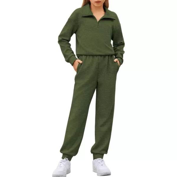 Arshiner Girls 2 Piece Outfits Sweatsuit Set Half Zip Lapel Collar Long Sleeve Sweatshirt Sweatpant Tracksuit Sets