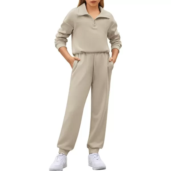 Arshiner Girls 2 Piece Outfits Sweatsuit Set Half Zip Lapel Collar Long Sleeve Sweatshirt Sweatpant Tracksuit Sets