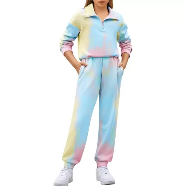 Arshiner Girls 2 Piece Outfits Sweatsuit Set Half Zip Lapel Collar Long Sleeve Sweatshirt Sweatpant Tracksuit Sets