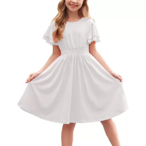 Arshiner Girl's Casual Dress Summer Scoop Neck Short Sleeve Flowy Print and Plain Sundress for Kids 4-14Y