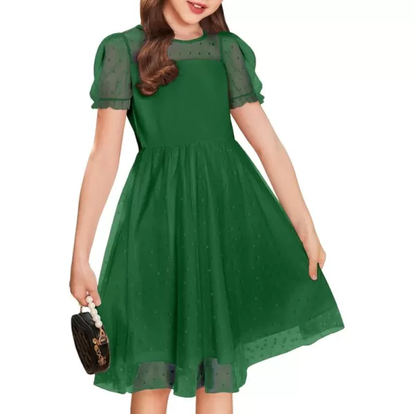 Arshiner Girls Dress Contrast Mesh Puffy Short Sleeve A Line Casual Party Dress 3-12 Years