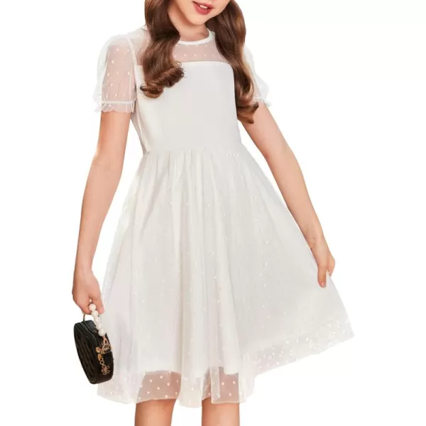 Arshiner Girls Dress Contrast Mesh Puffy Short Sleeve A Line Casual Party Dress 3-12 Years
