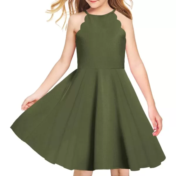 Arshiner Girls' Dress Halter Neck Summer Sundress Sleeveless Elegant A-line Pockets Party Dress