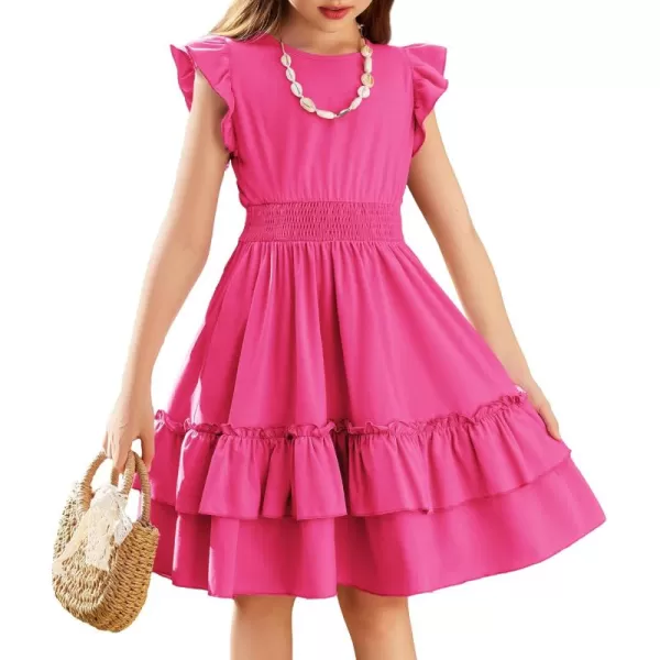 Arshiner Girls Dresses Flutter Sleeve A-Line Sundress Casual Summer Tiered Swing Midi Pocket Dress
