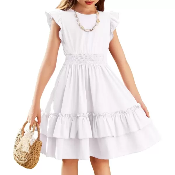 Arshiner Girls Dresses Flutter Sleeve A-Line Sundress Casual Summer Tiered Swing Midi Pocket Dress