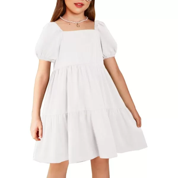 Arshiner Girls Dresses Short Sleeve Ruffle Chiffon Swing Smock Dress with Square Neck