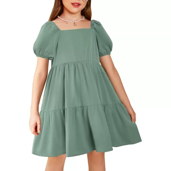 Arshiner Girls Dresses Short Sleeve Ruffle Chiffon Swing Smock Dress with Square Neck