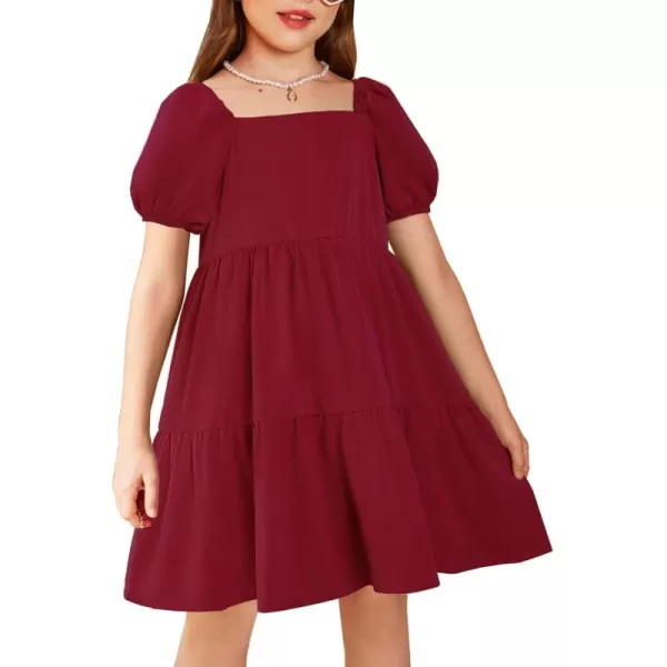 Arshiner Girls Dresses Short Sleeve Ruffle Chiffon Swing Smock Dress with Square Neck