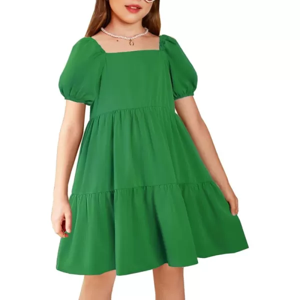 Arshiner Girls Dresses Short Sleeve Ruffle Chiffon Swing Smock Dress with Square Neck