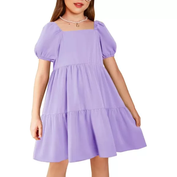 Arshiner Girls Dresses Short Sleeve Ruffle Chiffon Swing Smock Dress with Square Neck