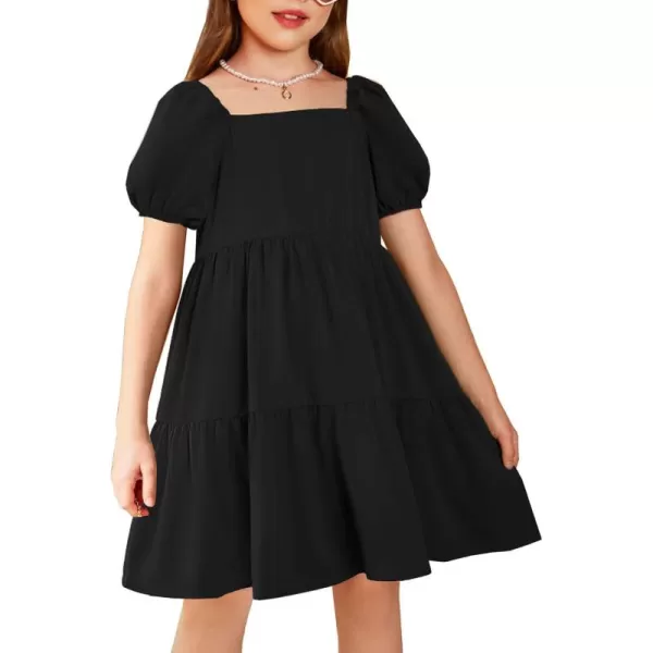 Arshiner Girls Dresses Short Sleeve Ruffle Chiffon Swing Smock Dress with Square Neck