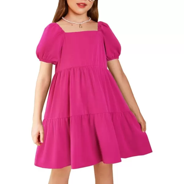 Arshiner Girls Dresses Short Sleeve Ruffle Chiffon Swing Smock Dress with Square Neck