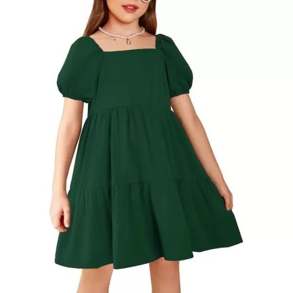 Arshiner Girls Dresses Short Sleeve Ruffle Chiffon Swing Smock Dress with Square Neck