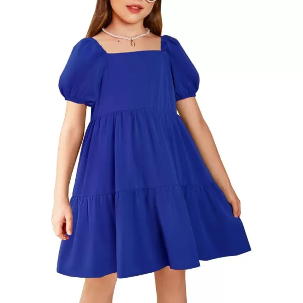 Arshiner Girls Dresses Short Sleeve Ruffle Chiffon Swing Smock Dress with Square Neck