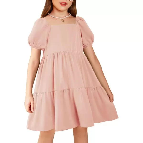 Arshiner Girls Dresses Short Sleeve Ruffle Chiffon Swing Smock Dress with Square Neck