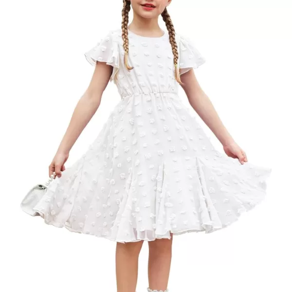 Arshiner Girls Girly Dress Swiss Dot Ruffle Short Sleeve Twirly Cute Dresses for 5-12 Years Old