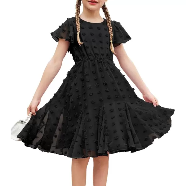 Arshiner Girls Girly Dress Swiss Dot Ruffle Short Sleeve Twirly Cute Dresses for 5-12 Years Old