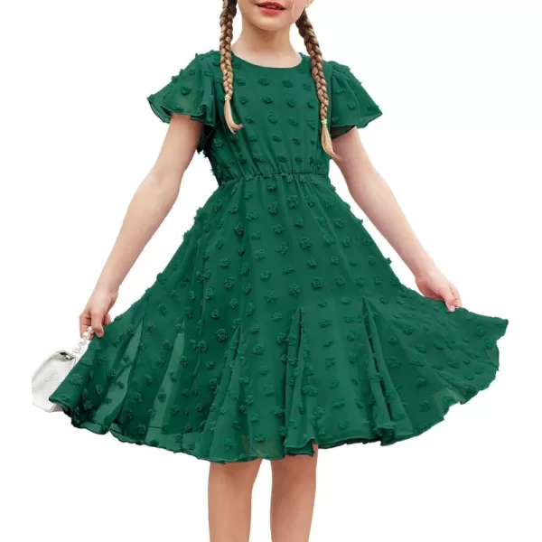 Arshiner Girls Girly Dress Swiss Dot Ruffle Short Sleeve Twirly Cute Dresses for 5-12 Years Old