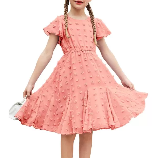 Arshiner Girls Girly Dress Swiss Dot Ruffle Short Sleeve Twirly Cute Dresses for 5-12 Years Old