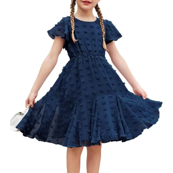 Arshiner Girls Girly Dress Swiss Dot Ruffle Short Sleeve Twirly Cute Dresses for 5-12 Years Old
