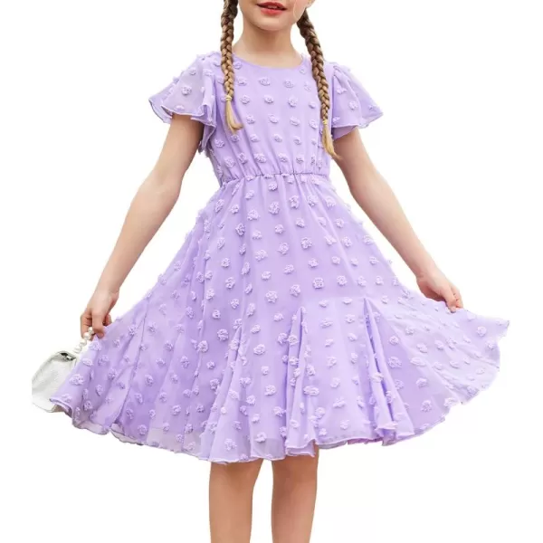 Arshiner Girls Girly Dress Swiss Dot Ruffle Short Sleeve Twirly Cute Dresses for 5-12 Years Old