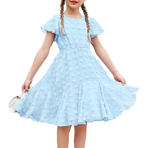 Arshiner Girls Girly Dress Swiss Dot Ruffle Short Sleeve Twirly Cute Dresses for 5-12 Years Old