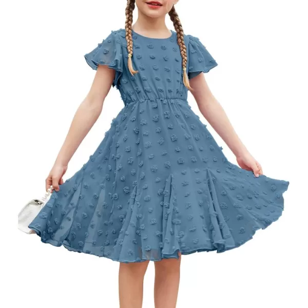 Arshiner Girls Girly Dress Swiss Dot Ruffle Short Sleeve Twirly Cute Dresses for 5-12 Years Old