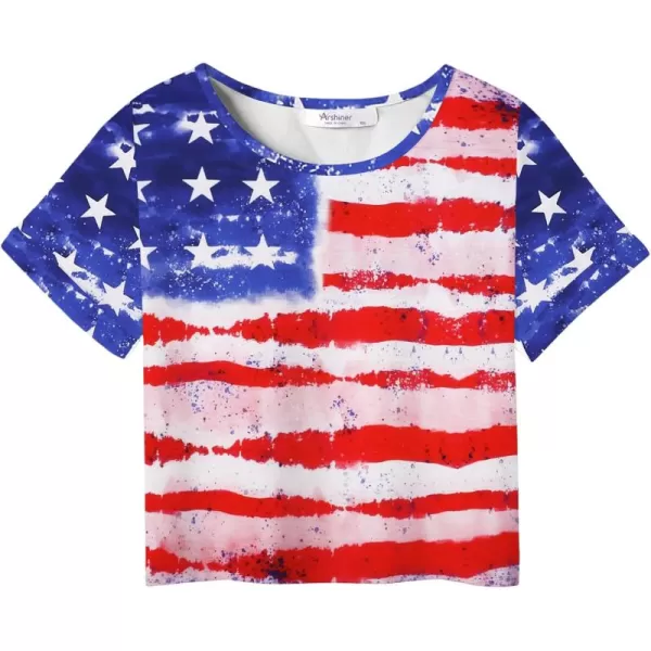 Arshiner Girls July 4th American Flag T Shirts Crop Top Short Sleeve Shirt Tee